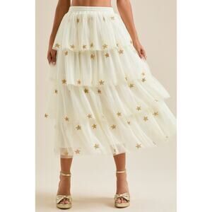 Altar'd State Tiered Tulle Fellyn Star Maxi Skirt White Small Whimsical Swiftie